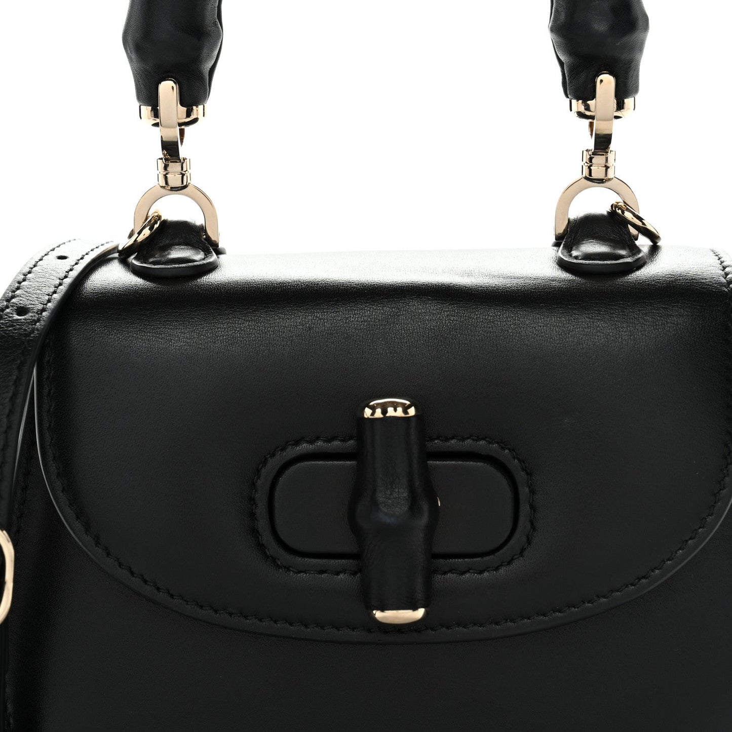 Boarded Dyana Lux Calfskin Web Monochrome Mini Bamboo 1947 Top Handle Bag Black