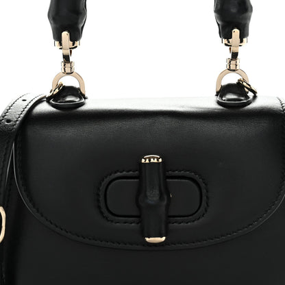 Boarded Dyana Lux Calfskin Web Monochrome Mini Bamboo 1947 Top Handle Bag Black