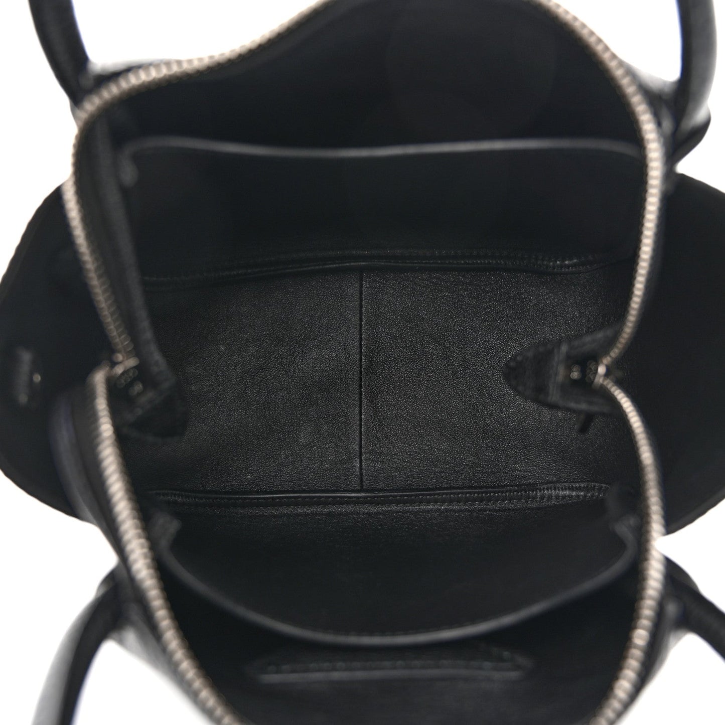Vitello Daino Soft Mini Zippered Top Handle Bag Black
