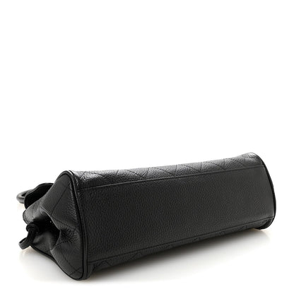 Grained Calfskin Stitched Urban Essentials Small Shopping Bag Black