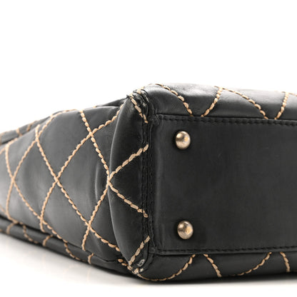Calfskin Wild Stitch Large Tote Black