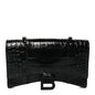 Shiny Calfskin Monochrome Crocodile Embossed Hourglass Chain Bag Black