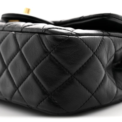 Lambskin Quilted Mini Rectangular Pearl Crush Flap Black