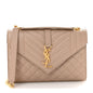 Grain De Poudre Textured Mixed Matelasse Medium Triquilt Monogram Satchel Dark Beige