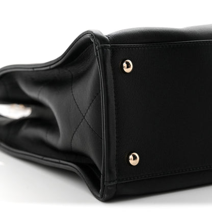 Calfskin CC Zipped Shopping Tote Black