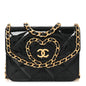 Patent Quilted Chain Around Heart Mini Chain Flap Black
