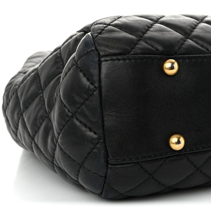 Lambskin Quilted Large Fluffy CC Shopping Tote Black