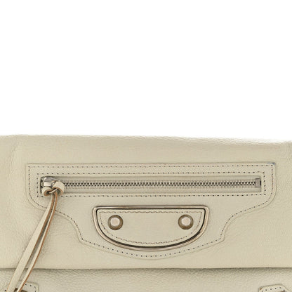 Chevre Silver Metallic Edge Hardware Envelope Clutch Gris Glace