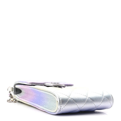 Gradient Metallic Calfskin Quilted CC Phone Holder Silver Blue Yellow Purple