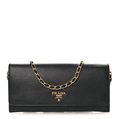Saffiano Metal Oro Chain Wallet Black