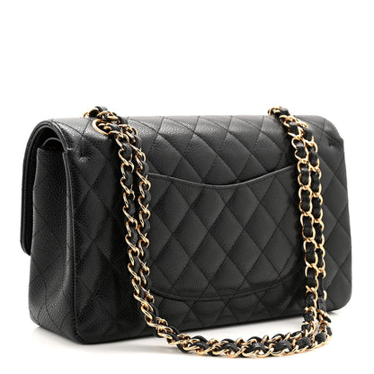 Caviar Quilted Medium Double Flap Black