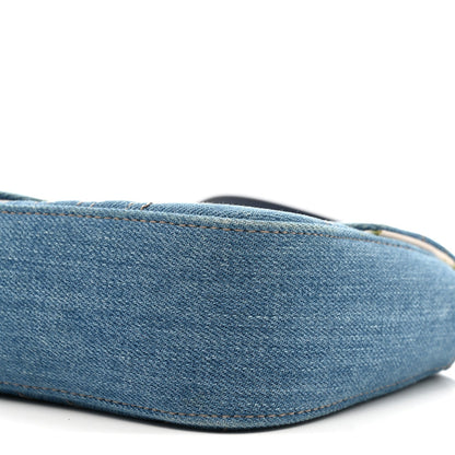 Denim Matelasse Mini Pearly GG Marmont Shoulder Bag Blue