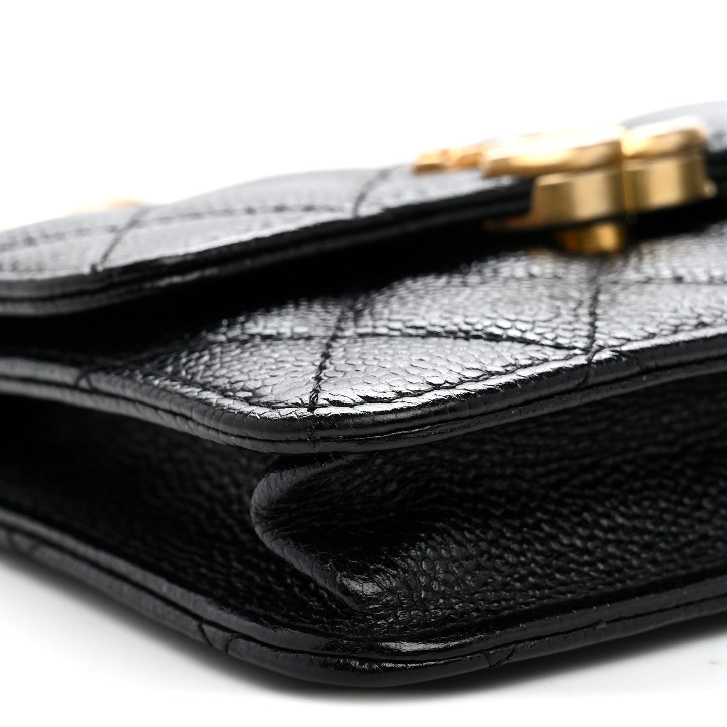 Shiny Caviar Quilted Chain Melody Card Holder On Chain Black