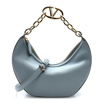 Grainy Calfskin Small Vlogo Moon Hobo Bag Blue