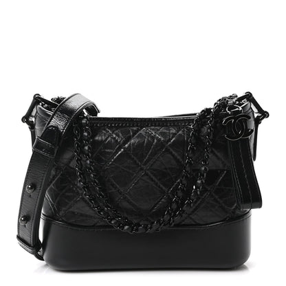 Aged Calfskin Quilted Small Gabrielle Hobo So Black