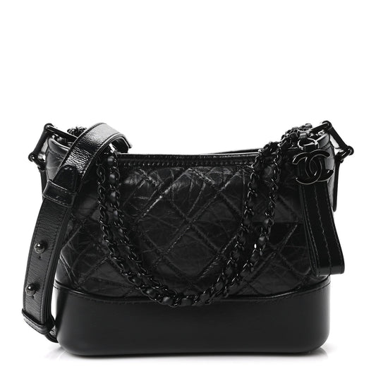 Aged Calfskin Quilted Small Gabrielle Hobo So Black