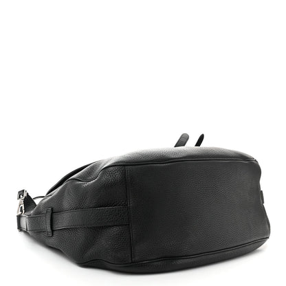 Grained Calfskin Saddle Soft Bag Black