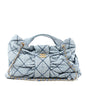 Washed Denim Quilted Maxi Bow Bag Blue