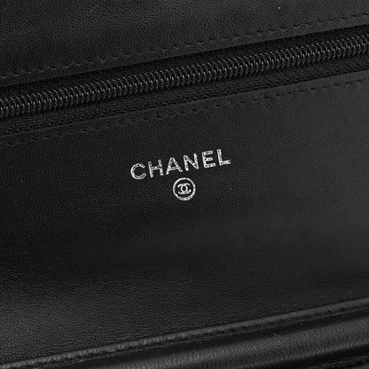 Lambskin Camellia Embossed Wallet On Chain WOC Black