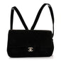 Velvet Quilted Flap Backpack Black
