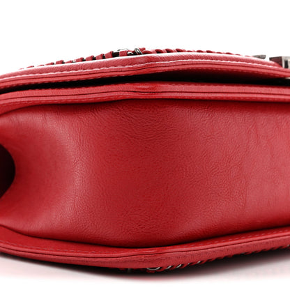 Calfskin Quilted Medium Top Handle Boy Flap Red