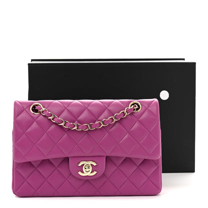 Lambskin Quilted Small Double Flap Purple