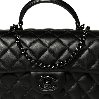 Lambskin Quilted Mini Top Handle Rectangular Flap So Black