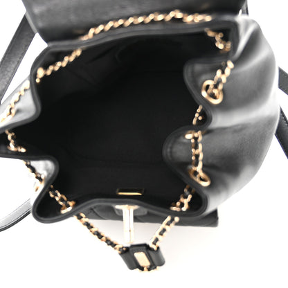 Glazed Aged Calfskin Quilted Small Duma Drawstring Backpack Black