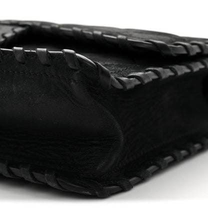 Iridescent Calfskin Small Happy Stitch Flap Black
