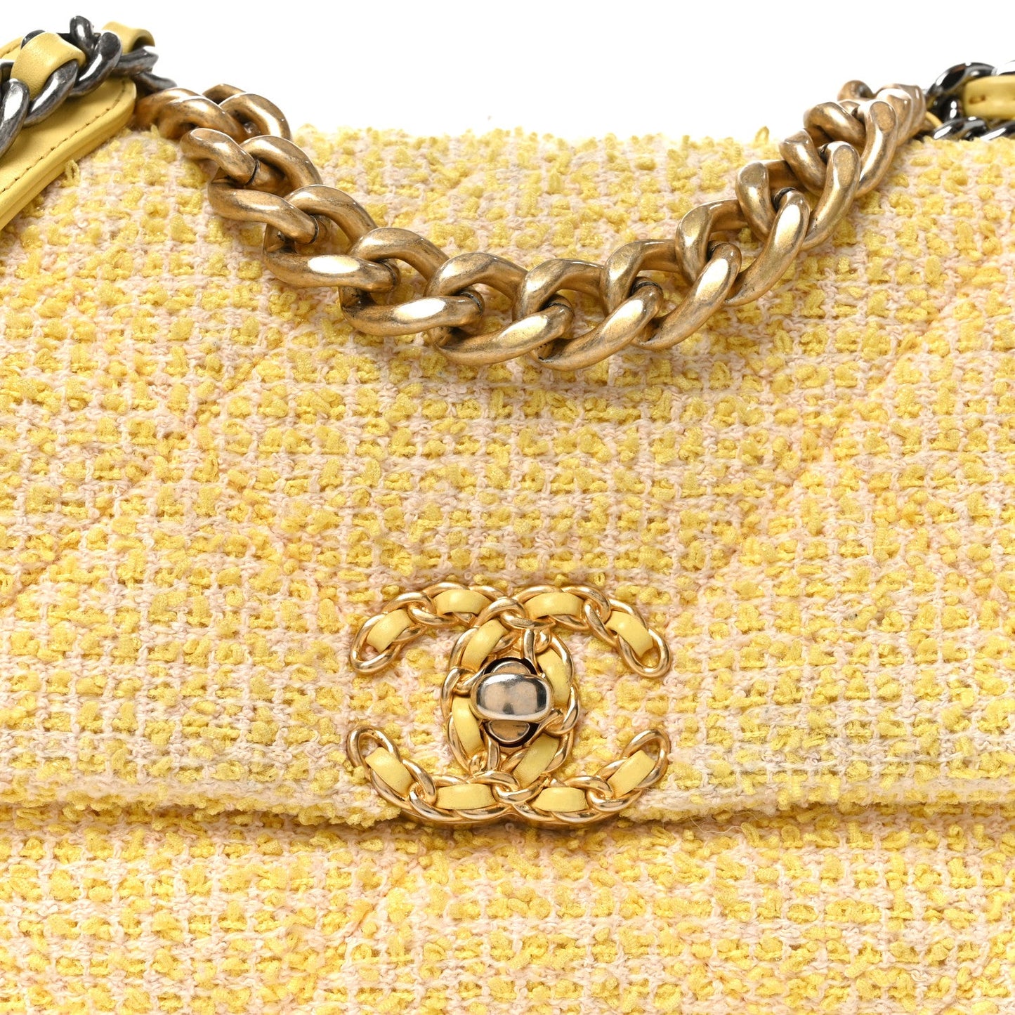 Tweed Quilted Medium Chanel 19 Flap Yellow Pink
