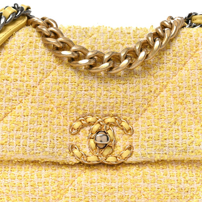 Tweed Quilted Medium Chanel 19 Flap Yellow Pink