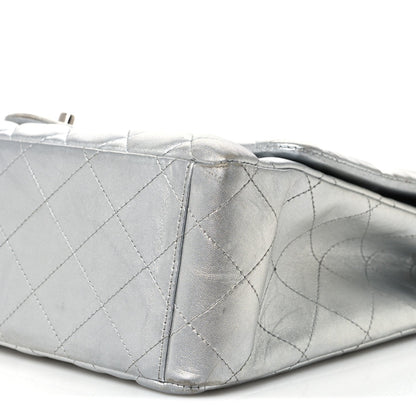 Metallic Lambskin Quilted Jumbo Single Flap Silver