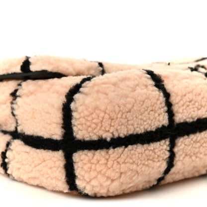 Shearling Lambskin Large Fluffy Tartan Single Flap Pink Black