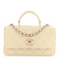 Lambskin Quilted Trendy CC Dual Handle Clutch With Chain Light Beige