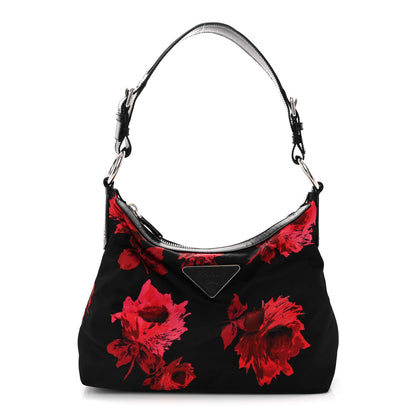 Tessuto Nylon Rose Shoulder Bag Black Rosso