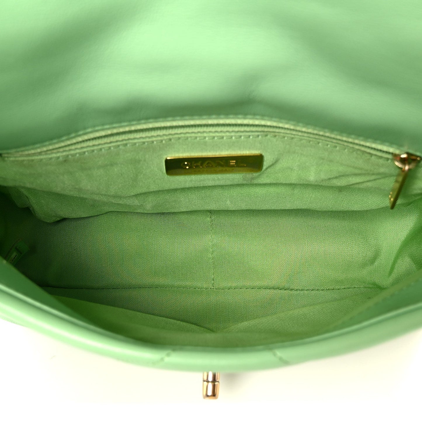 Goatskin Quilted Medium Chanel 19 Flap Light Green