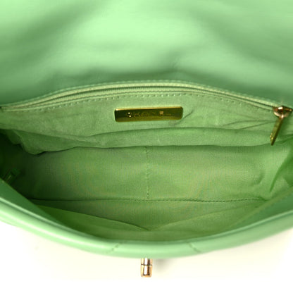 Goatskin Quilted Medium Chanel 19 Flap Light Green
