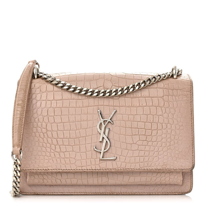 Calfskin Crocodile Embossed Medium Monogram Sunset Rose Antic