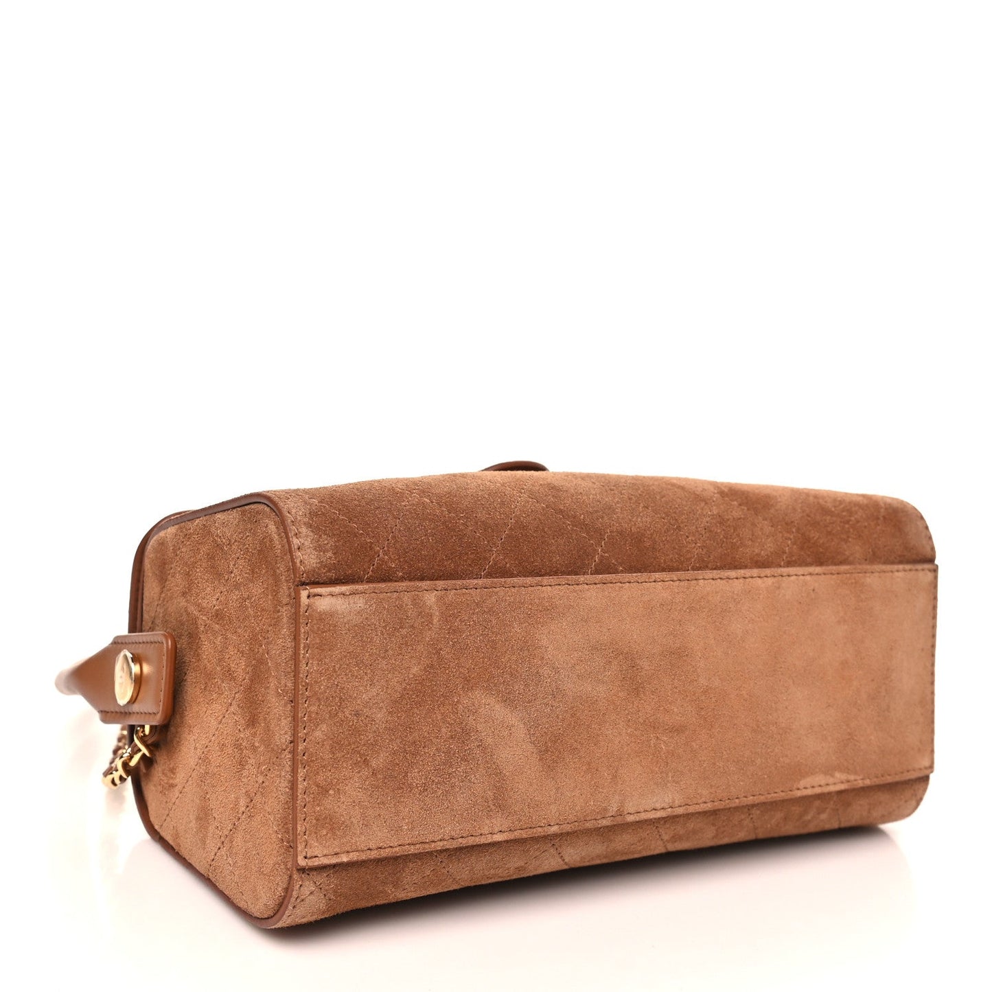 Suede Quilted Turn Around Clutch With Chain Camel