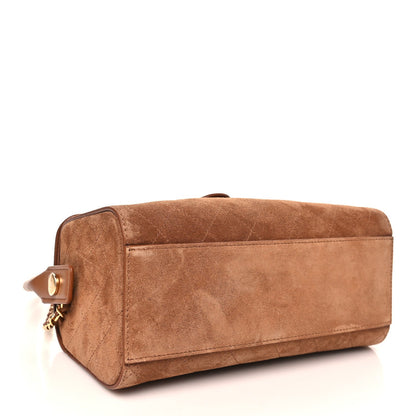 Suede Quilted Turn Around Clutch With Chain Camel