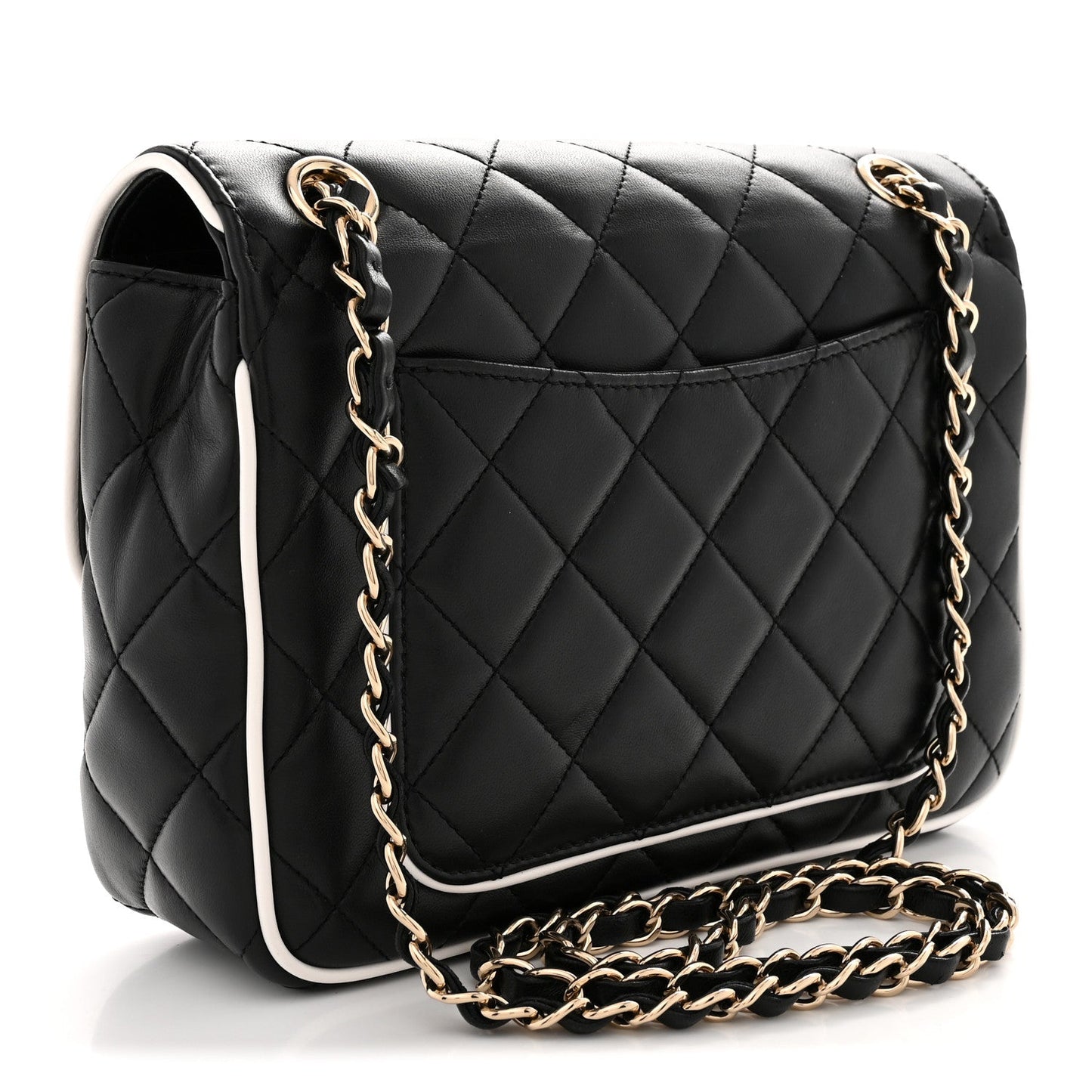 Lambskin Quilted Resin Graphic Frame Flap Bag Black White