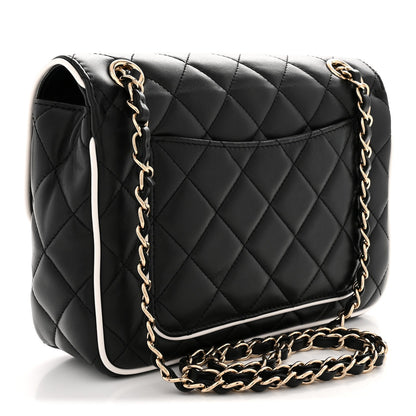 Lambskin Quilted Resin Graphic Frame Flap Bag Black White