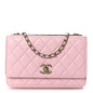 Lambskin Quilted Trendy Chain CC Wallet On Chain WOC Light Pink