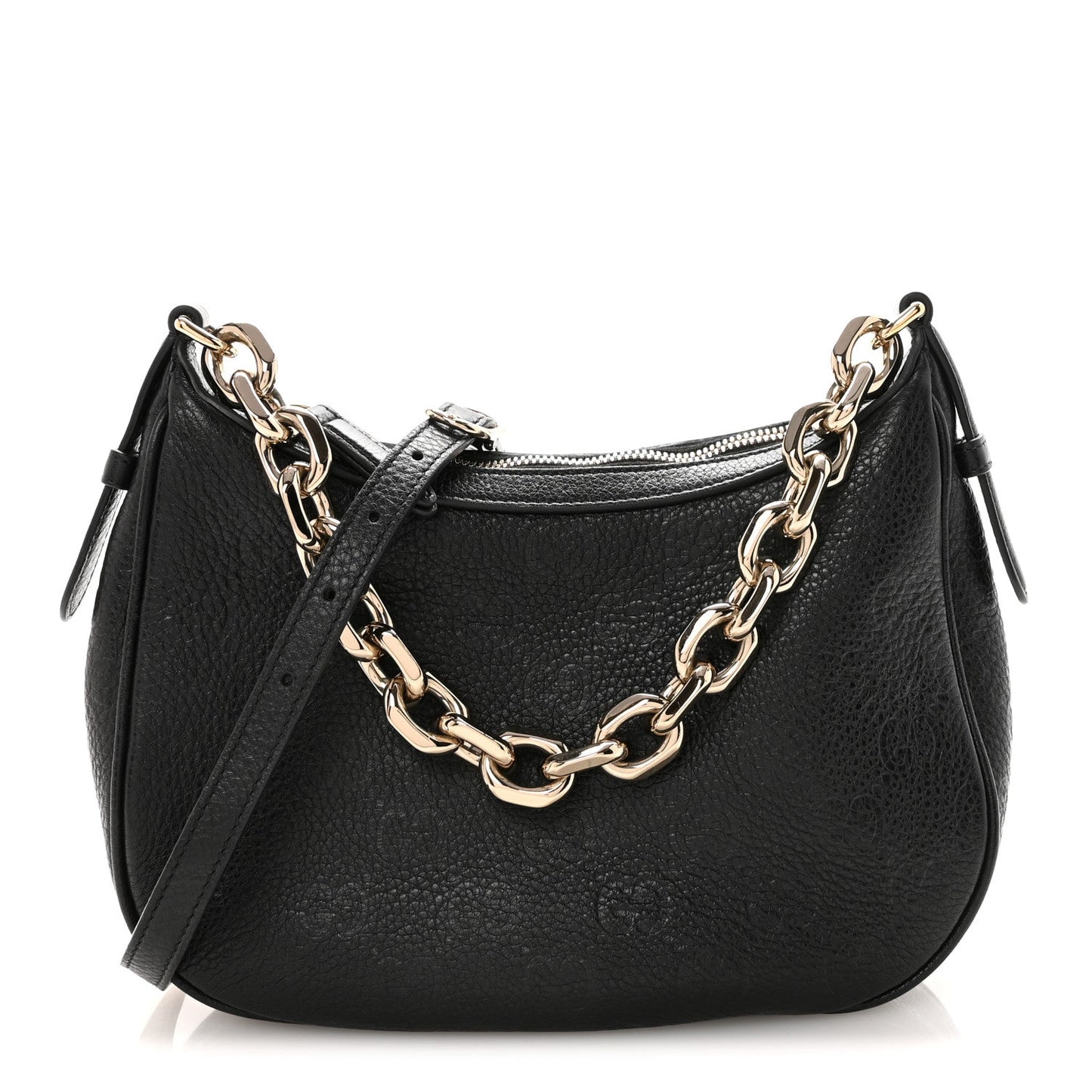 GG Grainy Calfskin Emblem Small Half Moon Shoulder Bag Black
