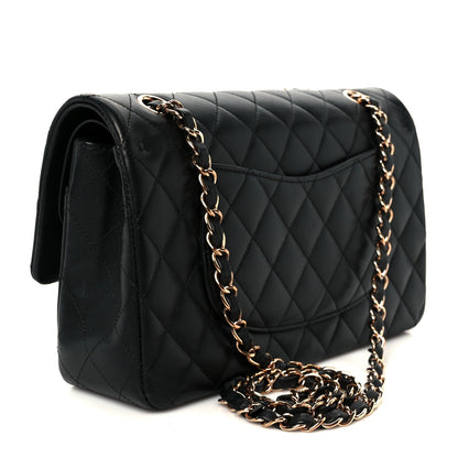 Lambskin Quilted Medium Double Flap Black