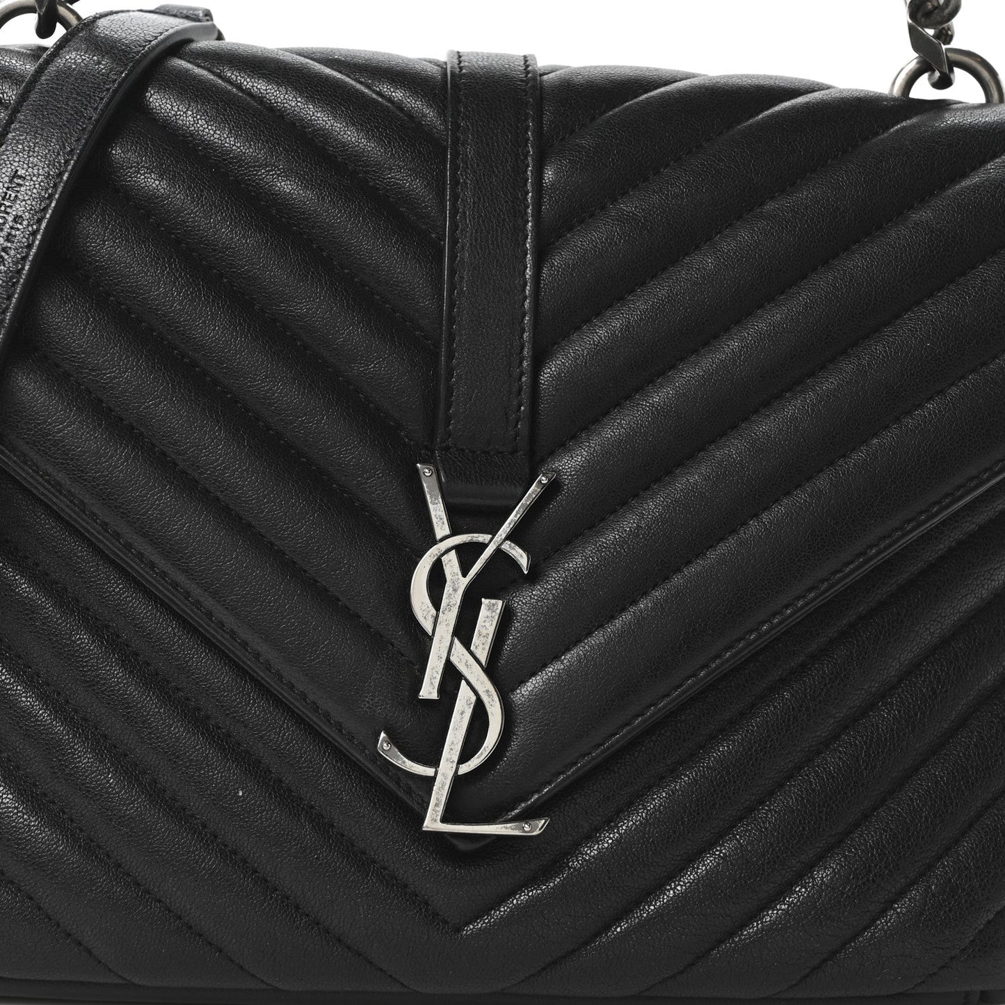 Sheepskin Matelasse Chevron Monogram Medium College Bag Black