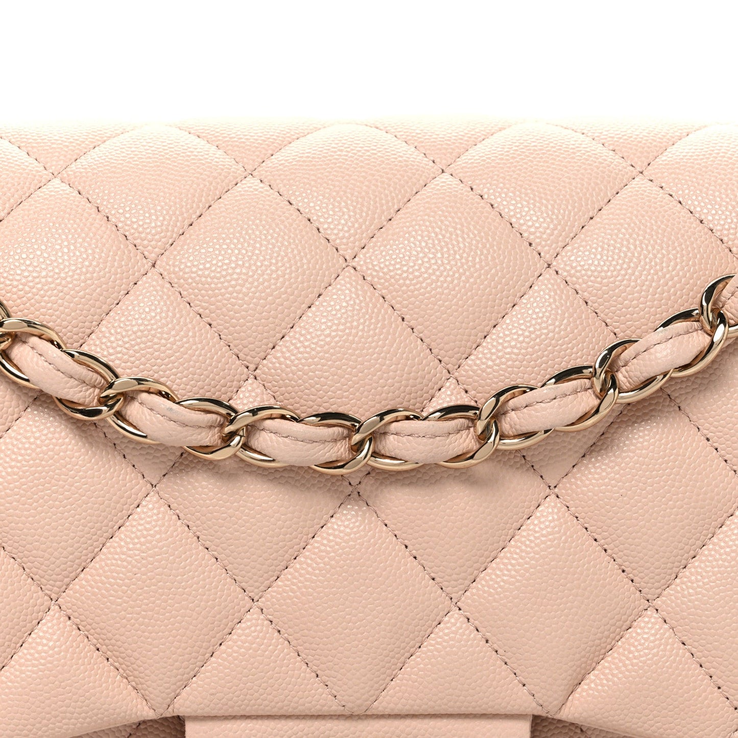 Caviar Quilted Jumbo Double Flap Light Beige