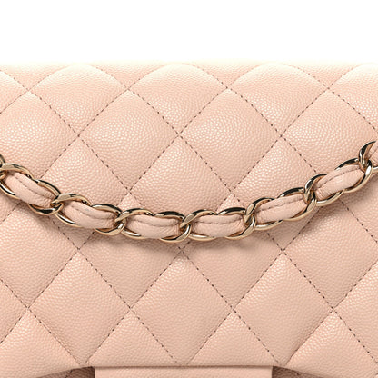 Caviar Quilted Jumbo Double Flap Light Beige