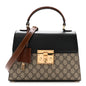 GG Supreme Monogram Calfskin Small Padlock Top Handle Bag Beige Black Cuir