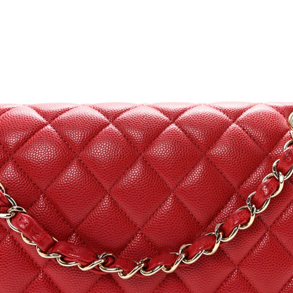 Caviar Quilted Medium Double Flap Red
